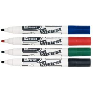 Photo de 4 marqueurs effaçables pour tableau blanc (bleu, rouge, vert, noir) pointe ogive