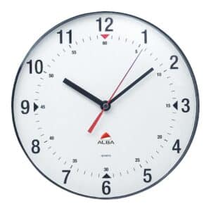 Photo d'une horloge classique Ø250 mm à fond blanc indiquant 10h09