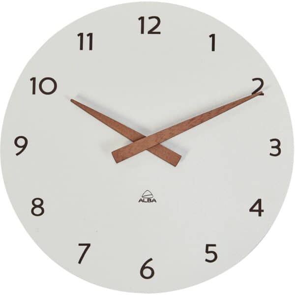 Photo d'une horloge milena Ø300 mm à fond blanc indiquant 10h10