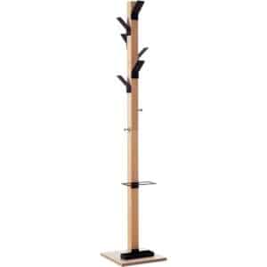 Photo d'un portemanteau design en bois massif vernis 6 patères noirs en acier chromé et 2 petites patères (support sac)