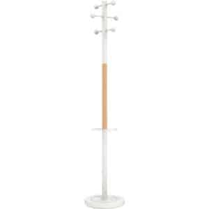 Photo d'un portemanteau access bois et blanc 6 patères équipé d'un porte parapluie avec égouttoir