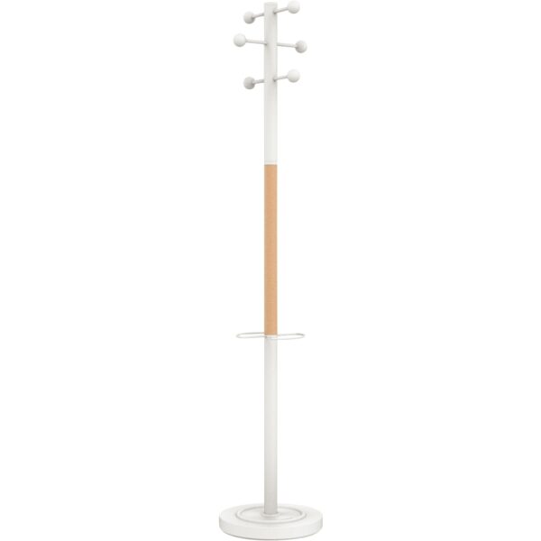 Photo d'un portemanteau access bois et blanc 6 patères équipé d'un porte parapluie avec égouttoir