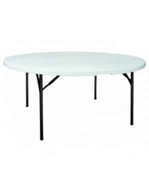 Illustration d'une table pliante ronde Bryan blanche