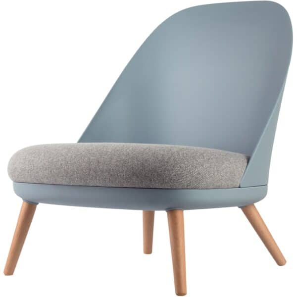 Illustration d'un fauteuil cocoon bleu/gris design épuré et simple