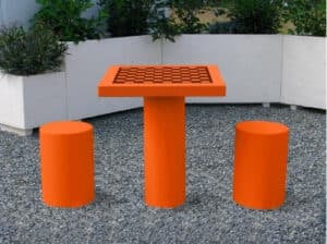 Photo d'une table de jeux de société extérieure orange