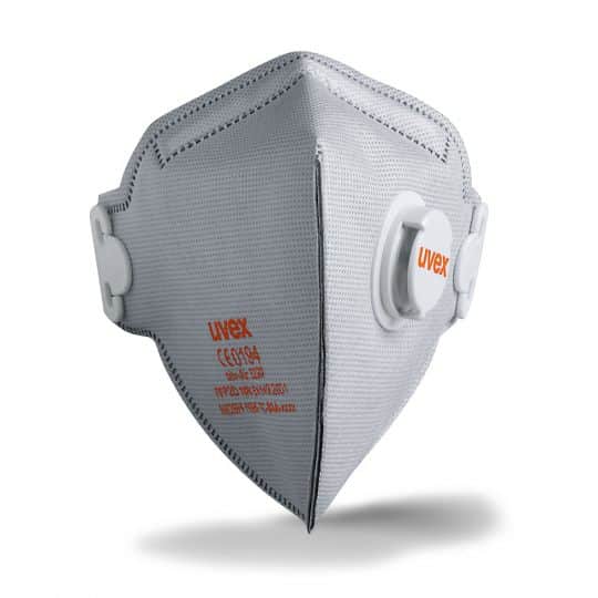 Photo d'un masque respiratoire ffp2 pliable avec soupape et filtre carbone uvex