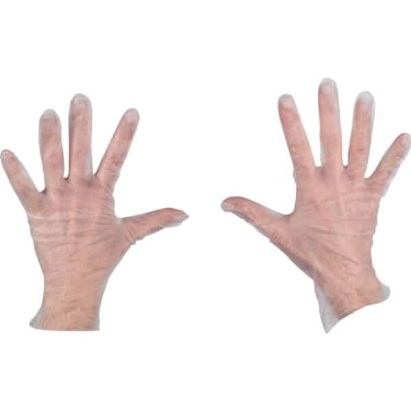 Photo d'une personne portant une paire de gants vinyle
