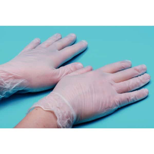 Photo d'une personne portant une paire de gants vinyle