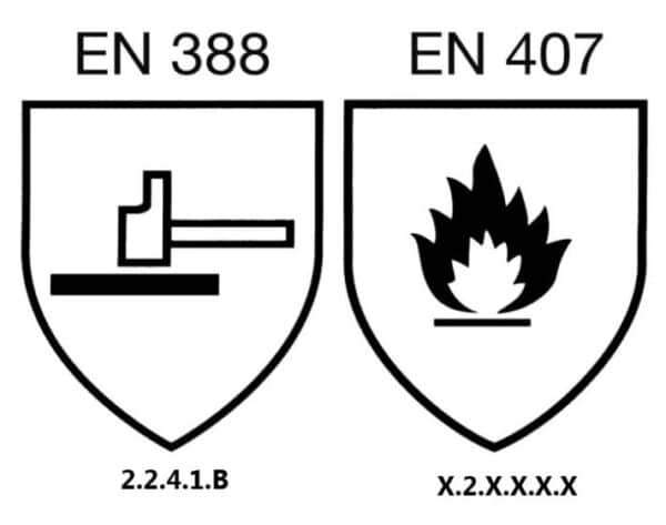 Logos des normes EN 388 et EN 407 gant de protection xb40 contre la chaleur