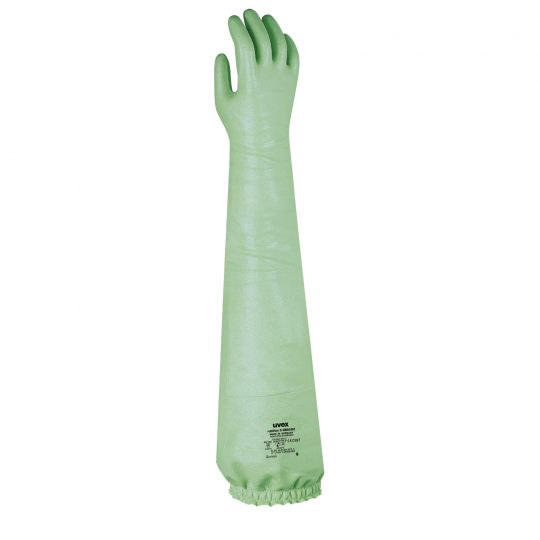 Photo d'un gant de protection contre produits chimiques rubiflex s nb manchette 80cm avec élastique
