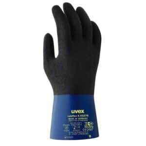 Photo d'un gant de protection chimique rubiflex s xg manchette 27cm noir et bleu