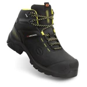 Photo d'une chaussure de sécurité montante maccrossroad 3 high jaune et noire vue de 3/4 face
