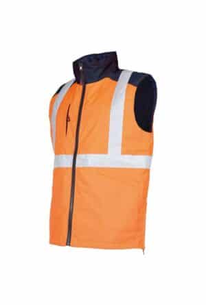Photo d'un gilet froid haute visibilité réversible orange/marine côté orange