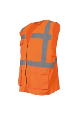 Photo d'un gilet multipoches haute visibilité sans manches orange