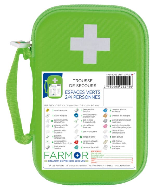 Photo d'une trousse de secours verte espaces verts 2/4 personnes