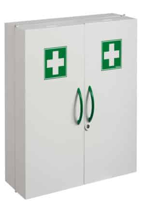 Photo d'une armoire à pharmacie 2 portes fermées vue de biais