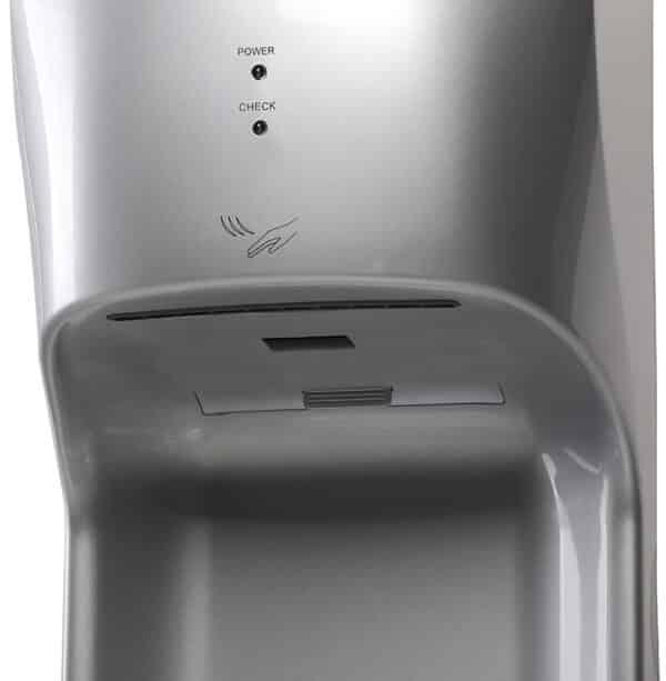 Gros plan d'un sèche mains airsmile gris métalisé