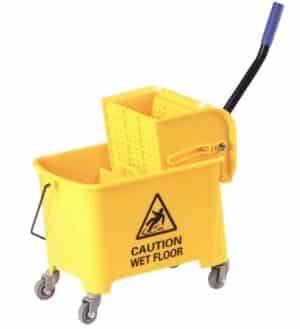 Photo d'un chariot de lavage double seau 20L jaune 4 roues multidirectionnelles