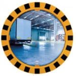 Miroir de sécurité industriel rond à bords jaunes et noirs
