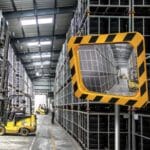 Miroir de sécurité industriel rectangulaire à bords jaunes et noirs