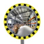 Miroir de contrôle rond industriel à bords jaunes et noirs