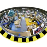 Miroir de contrôle 1/2 rond industriel à bords jaunes et noirs