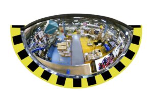 Miroir de contrôle 1/2 rond industriel à bords jaunes et noirs