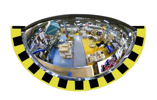 Miroir de contrôle 1/2 rond industriel à bords jaunes et noirs