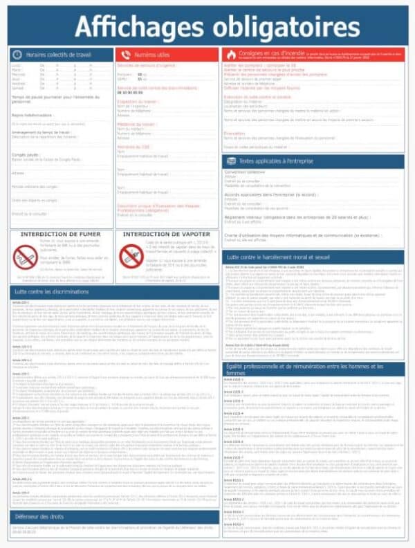 Illustration d'un panneau affichage consignes légales des affichages obligatoires