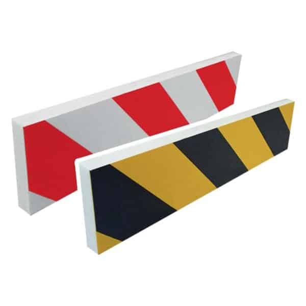 Illustration d'une protection murale à bandes rouges/blanches ou jaunes/noires