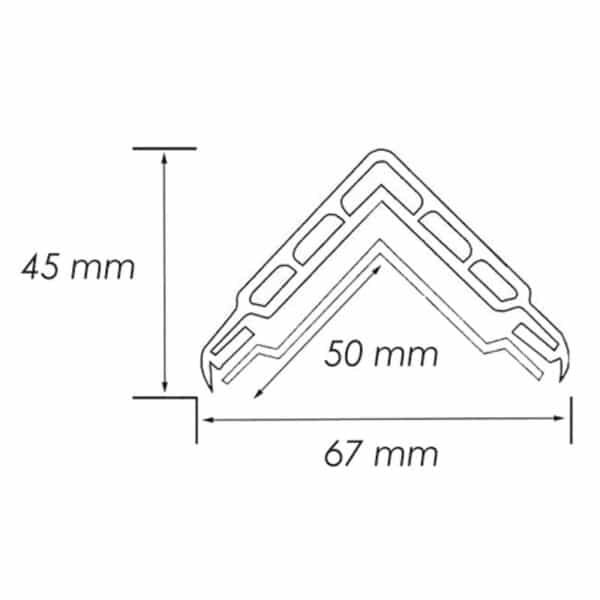 Plan des mesures d'un profilé d'angle en caoutchouc droit avec rail aluminium