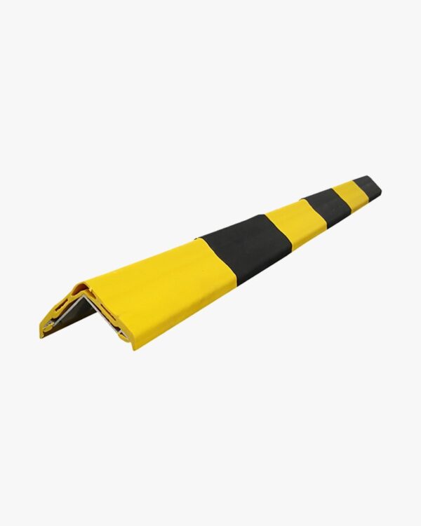 Illustration d'un profilé d'angle en caoutchouc jaune et noir avec rail aluminium