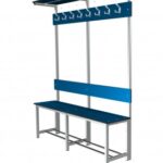 Photo d'un banc combiné acier/stratifié simple face avec porte-sacs 8 patères