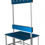 Photo d'un banc combiné acier/stratifié double face avec porte-sacs 5 patères