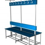 Photo d'un banc combiné acier/stratifié double face avec porte-sacs 8 patères