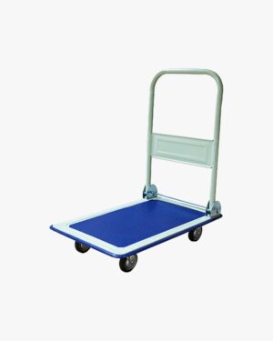 Photo d'un chariot de manutention rabattable bleu déplié