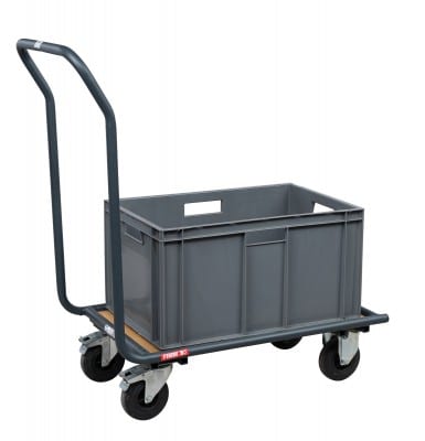 Photo d'un chariot professionnel fixe ou repliable portant une caisse grise