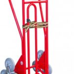 Photo d'un diable spécial escalier 250kg rouge roues GNT avec brancard amovible