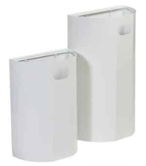 Illustration de deux poubelles murales de vestiaires blanches - probbax vue de biais