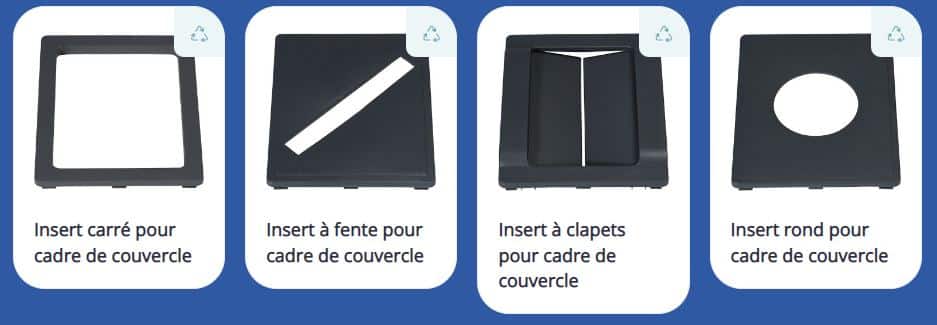 Illustration de 4 différents inserts de collecteur de tri 60 L