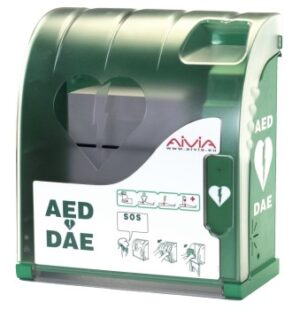 Photo d'une armoire défibrillateur aivia 200 fermée vue de côté