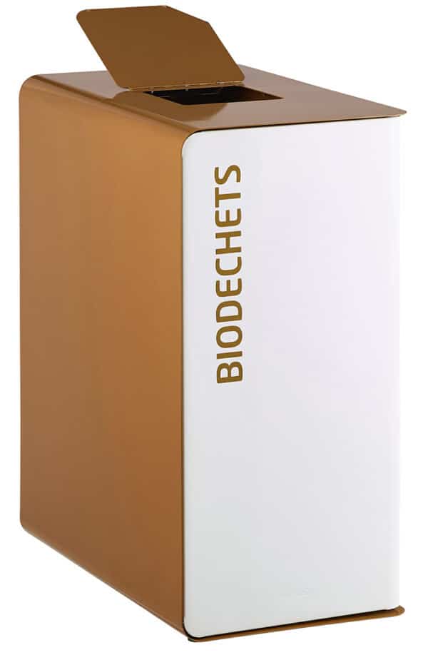 Illustration d'une poubelle biodéchets cubatri blanche sans serrure fermée