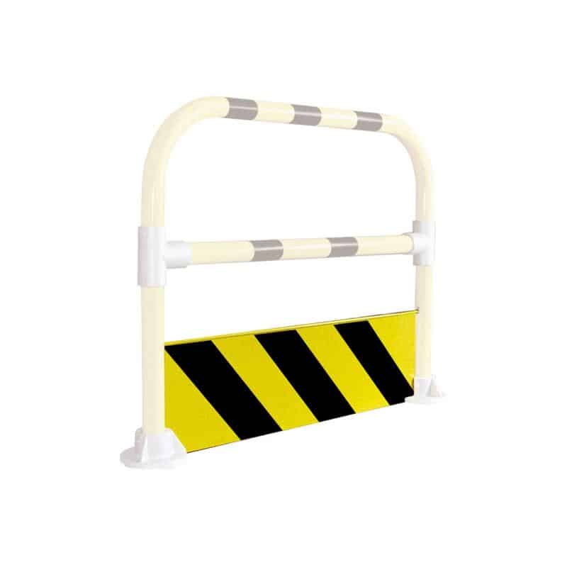 Illustration d'une plinthe de renfort pour arceau de protection jaune et noir