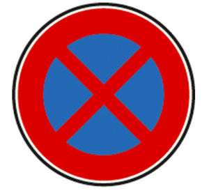 Illustration d'un panneau rond B6d de stationnement et arrêt interdit
