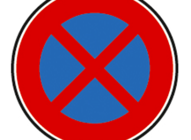 Illustration d'un panneau rond B6d de stationnement et arrêt interdit