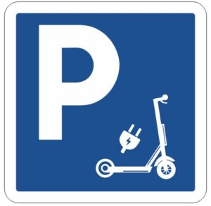 Illustration d'un panneau de parking trottinette électrique C1a classe 1