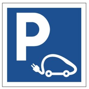 Illustration d'une plaque carrée dibond parking voiture électrique C1a