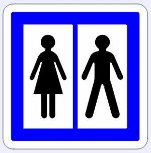 Illustration d'un panneau d'indication de toilettes publiques CE12 350 classe 1