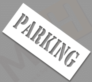 Illustration d'un pochoir bois ou alu parking 150x600mm