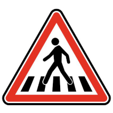 Illustration d'un panneau triangulaire attention passage piétons A13b 700mm classe 2